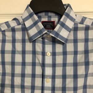 Untuckit blue plaid check button down shirt‎ men’s small wrinkle free cotton